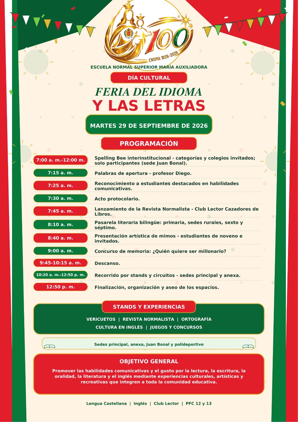 Afiche de la Feria del Idioma y las Letras, martes 29 de septiembre de 2026