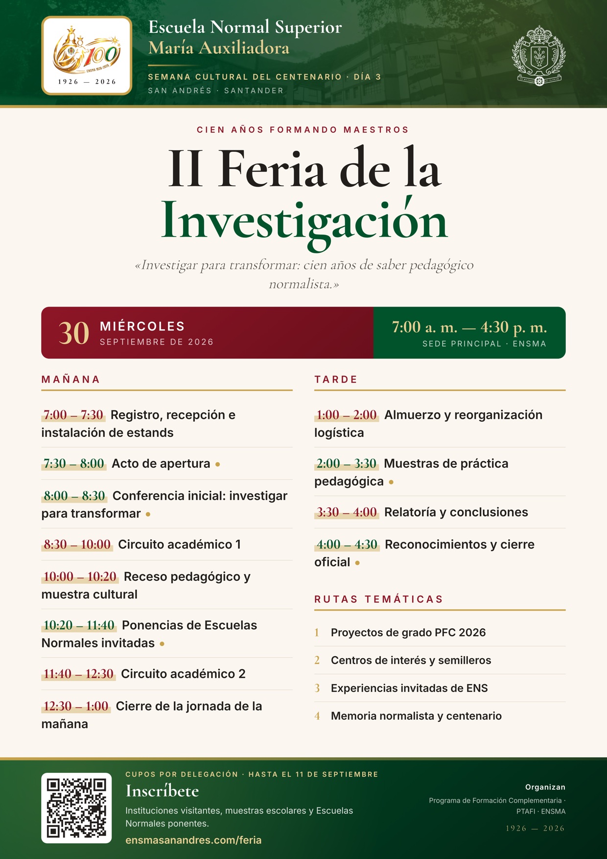 Afiche de la II Feria de la Investigación, miércoles 30 de septiembre de 2026